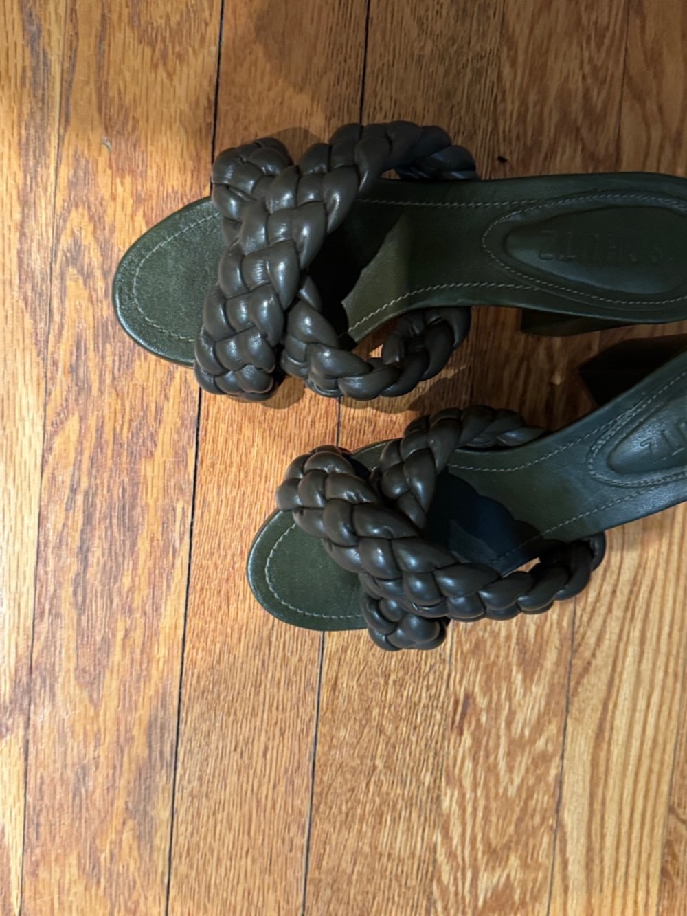 SCHUTZ Braided Olive Green Block Heel Mules